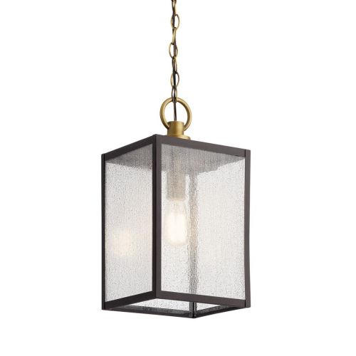Lahden™ 17.25" 1 Light Outdoor Convertible Pendant/Semi Flush with Clear Seeded Glass Weathered Zinc